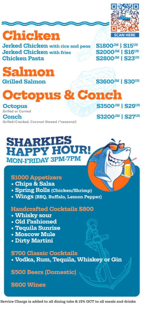 Menu Sharkies Seafood Restaurant